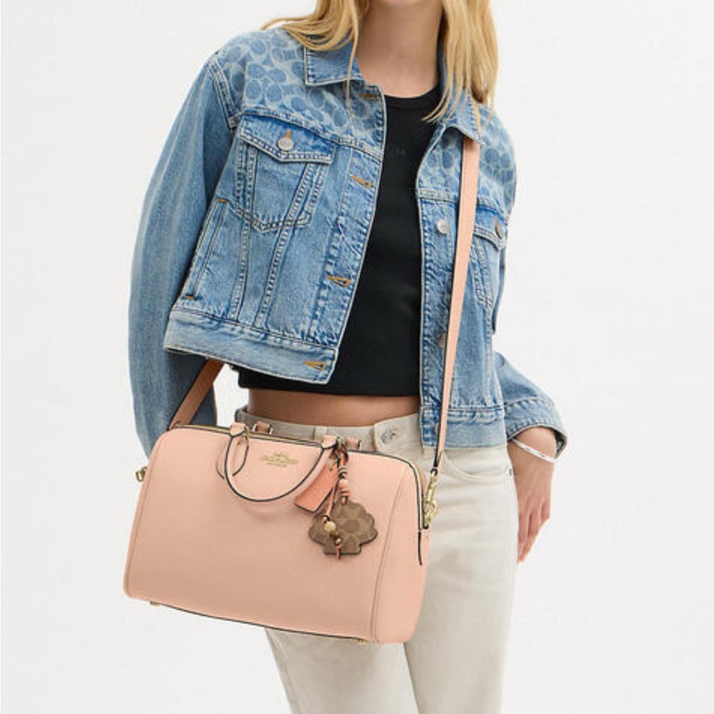 Coach Rowan Large Satchel Bag With Shell Charm CBH76 In Leather/ Cream/Tan NWT - Picture 4 of 11